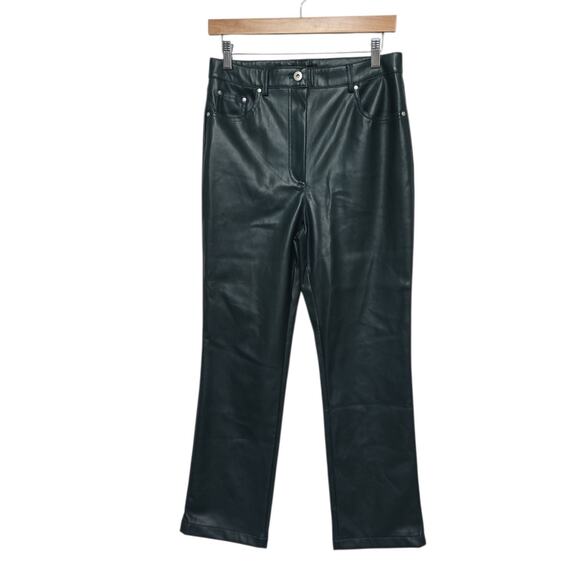 NWT 7 For All‎ Mankind Womens Green Faux Leather Pants Size Medium Straight Leg - Picture 1 of 11